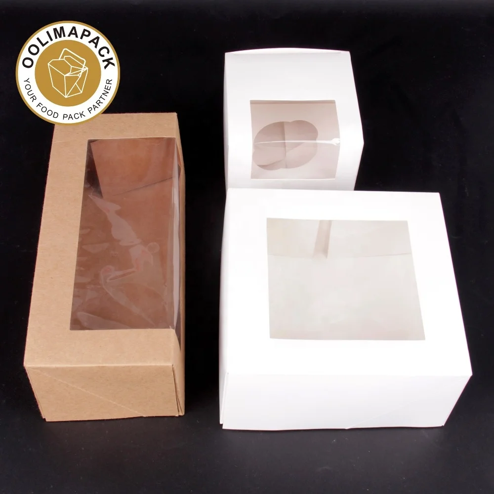 Wholesale birthday disposable custom kraft take away paper cup clear window cake box packaging design with handle , bakery box 4