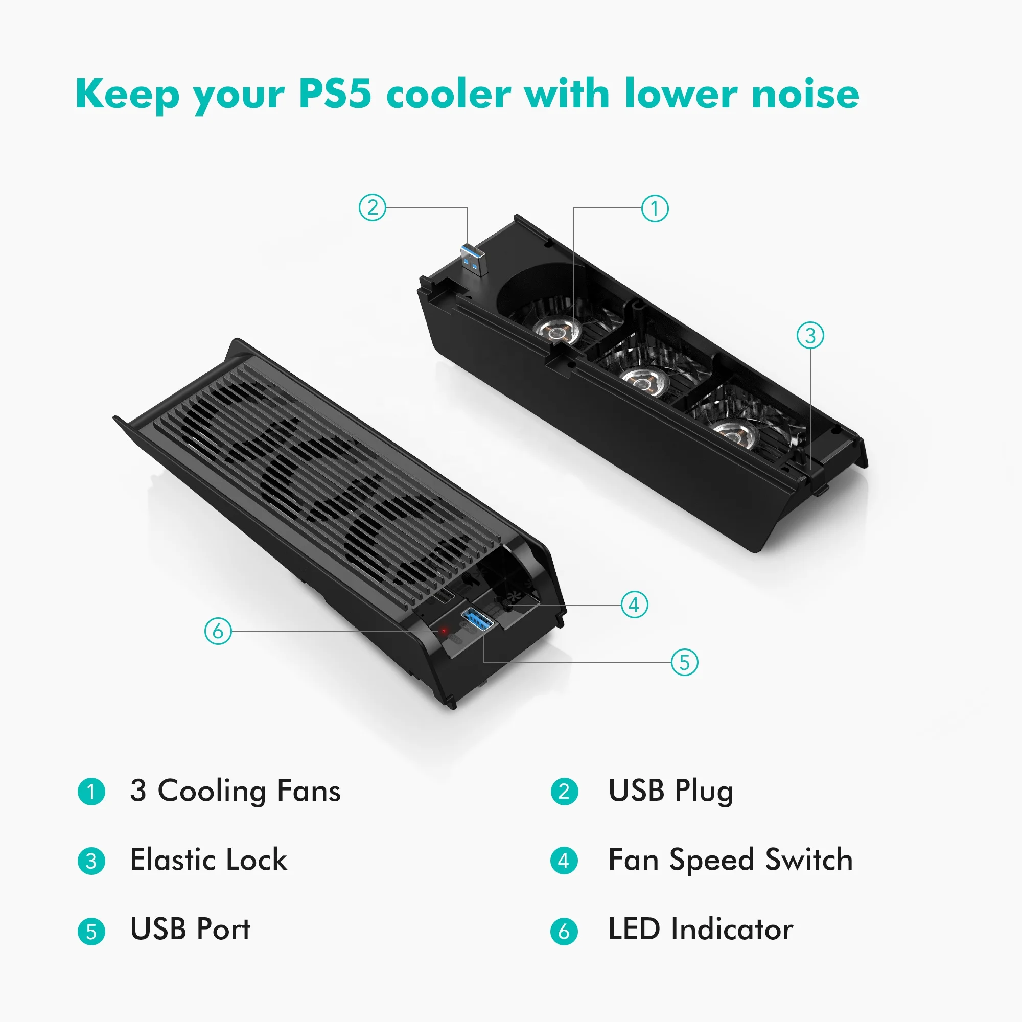 Консоль вентилятора PS5 с USB-портом, кулер PS5 с тремя вентиляторами, охлаждающий вентилятор для аксессуаров консоли Ps 5