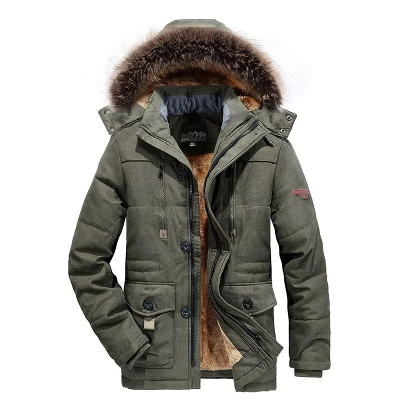 Men's Waterproof Oversized Coats Plus Size Padded Fleece Jacket Hoodie Detachable Fur Parka Winter for Men Vintage Polyester
