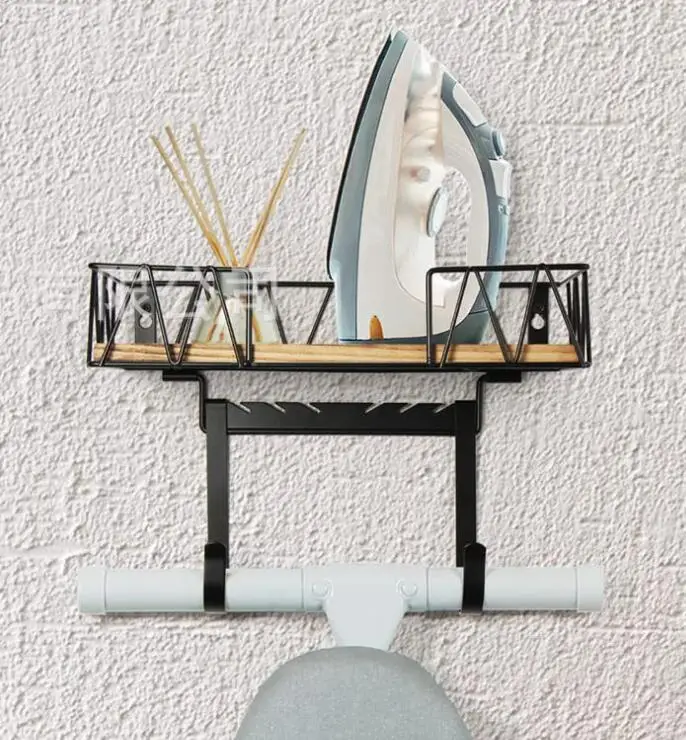 Ironing Board Hanger Wall Mount - Laundry Room Iron and Ironing Board Holder with Large Storage