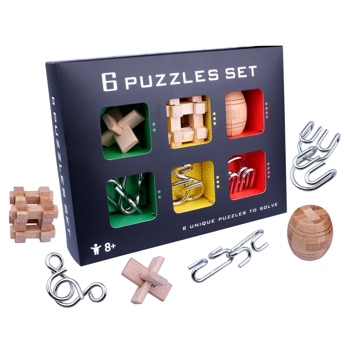 3D mind games wooden Brain Teaser puzzle toys set
