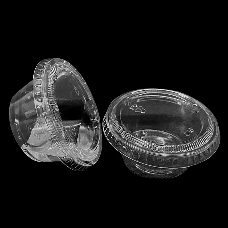 Disposable Biodegradable Clear Portion Cups with Lids for Salad Dressing/Dipping Sauce Cups Condiment Cups