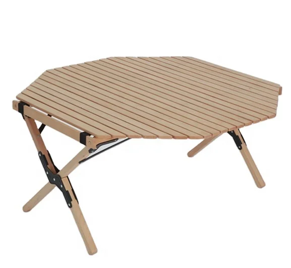 New Style Beech Wood Portable Folding Camping Roll Octagon Table