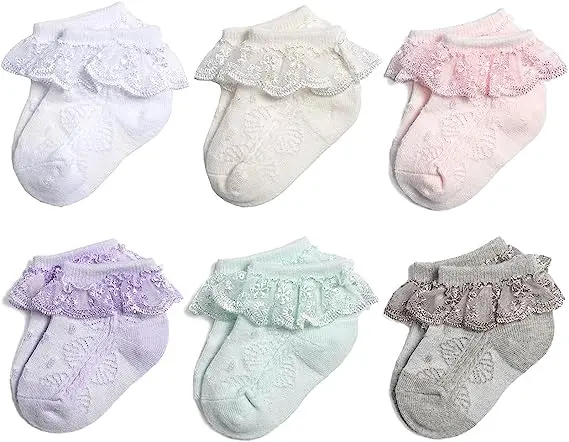 Hot Sale Newborn/Infant/Toddler/Little Cute Girls Baby-Girls Custom Comfortable Eyelet Frilly Double Lace Dress Socks