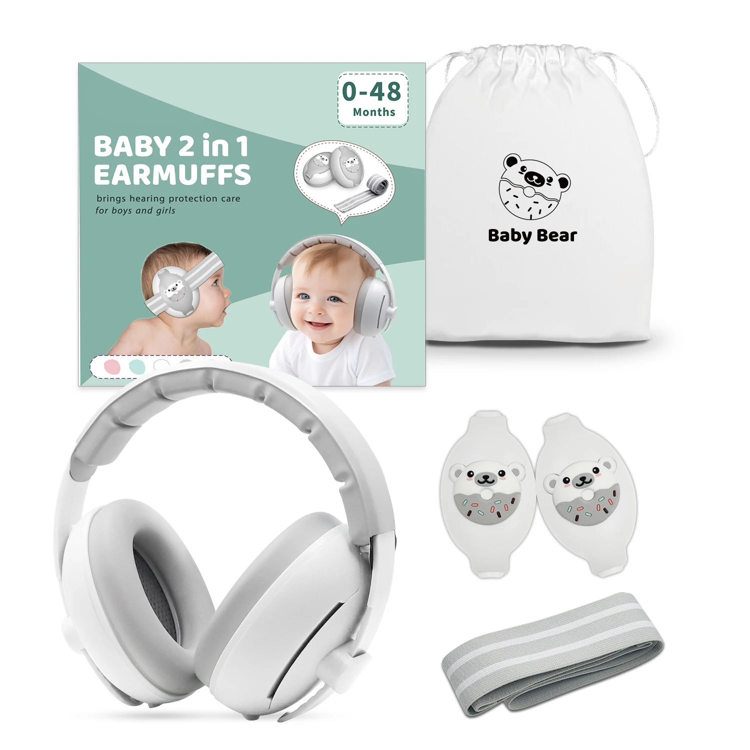3-48 Months Babies Toddlers Adjustable Headband Non-slip ABS Adjustable Sleeping Baby Ear Muffs With Comfortable Fit