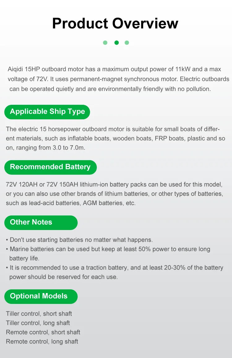 Chinese Factory Aiqidi 15HP 72V Outboard Engine  Electric Outboard Motor with Brushless Motor