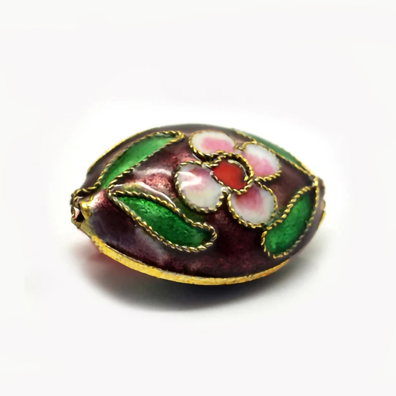 Wholesale handmade Cloisonne 20x13mm flat oval loose bead metal beads in assorted colors for jewelry making