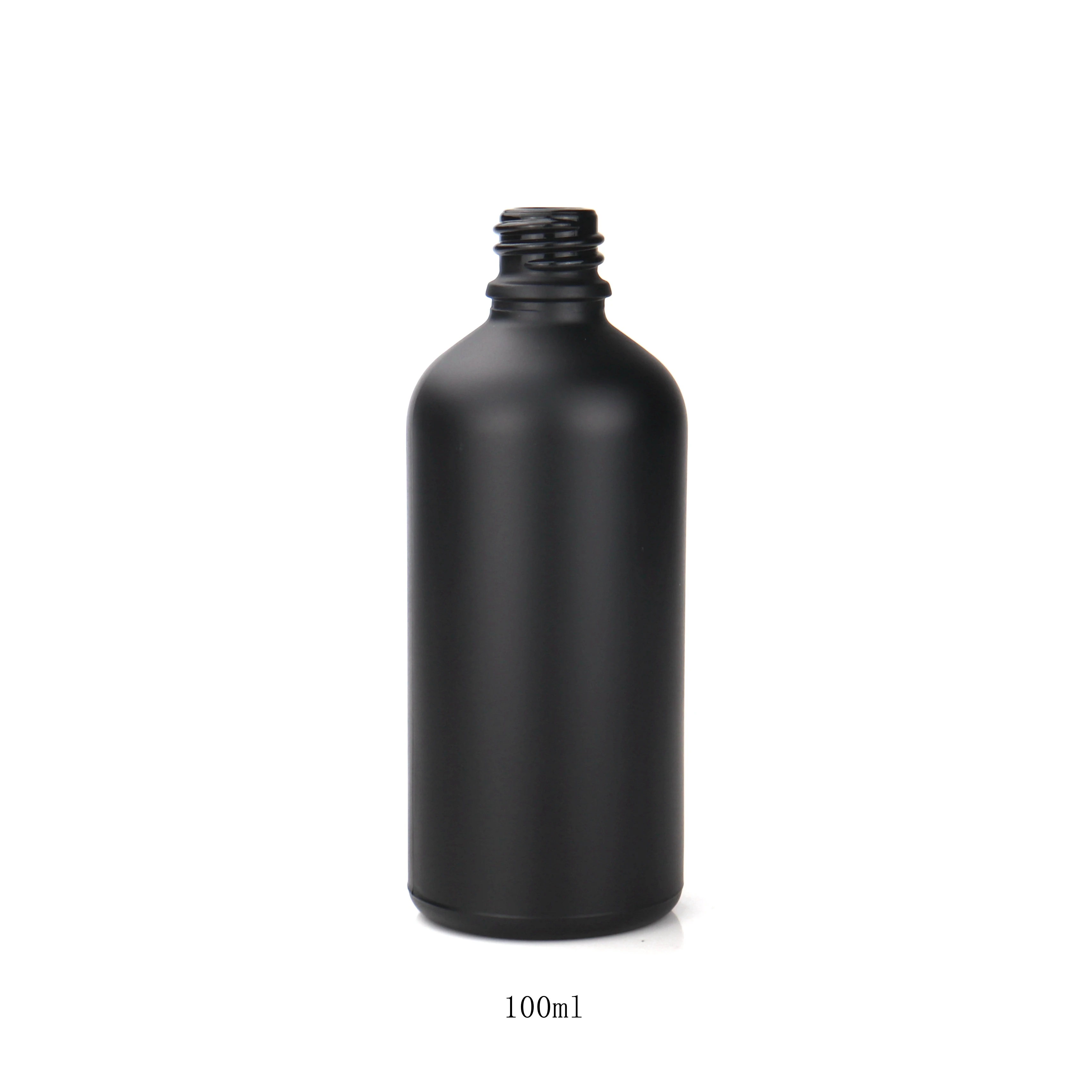matte black glass bottles 100 ml glass essential oil bottles with 18 mm bamboo lid and drip plug for body massage oil