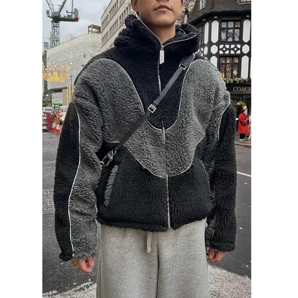 OEM Sherpa Polyester Fleece Light Weight Zipper Jacket Oversized Jackets for Men