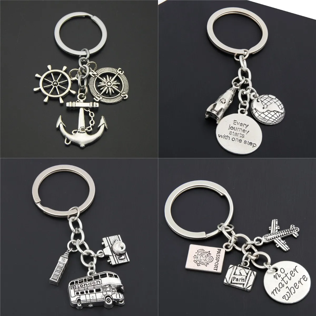 2024 Popular Handcraft Jewelry London Bus Clock Tower Charms Keyring Metal Plane Keychain For Holiday Souvenir Gift
