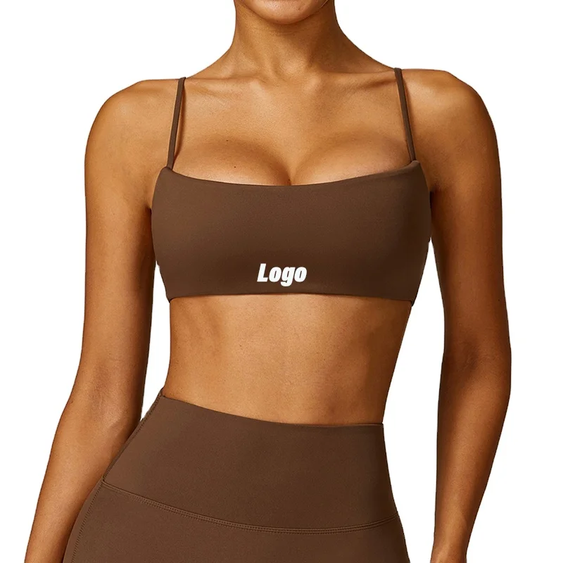 Wholesale custom inner strap beautiful back yoga bra naked feeling quick drying sports underwear tight fitness wear top