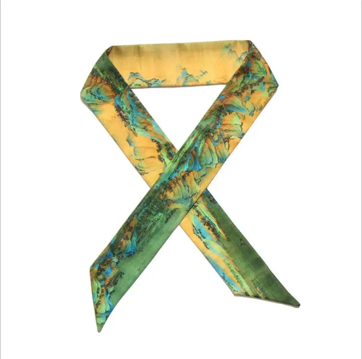 Оптовая продажа, женский тонкий шейный платок, сумка, шарф, Сумка с завязанной ручкой, маленький ленточный шарф