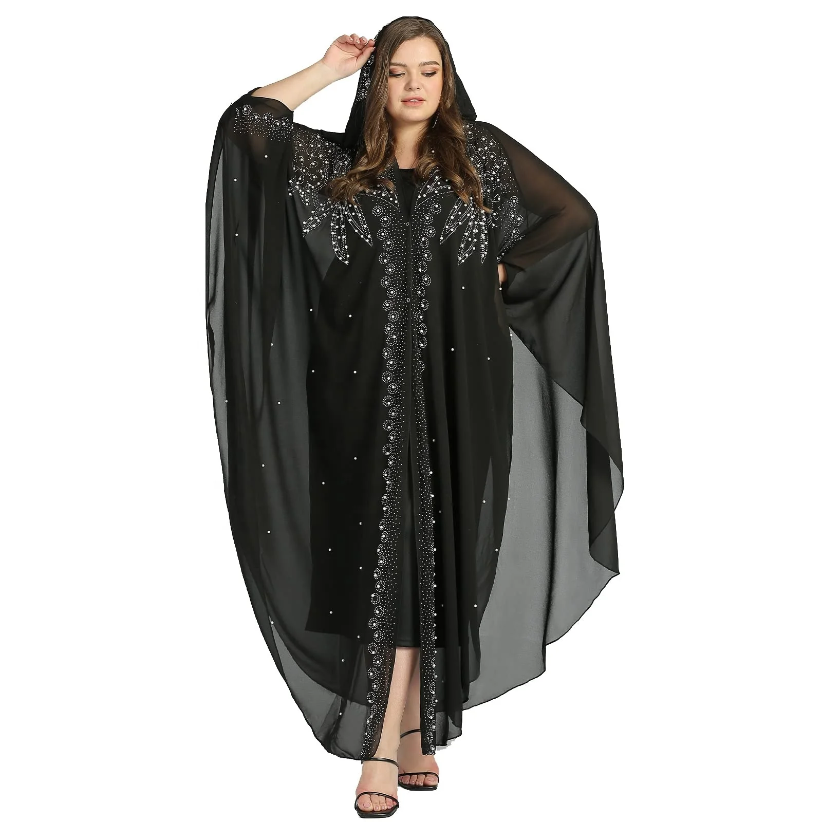 Dubai Abaya Beautiful Black Muslim Traditional Beaded rhinestone Embroidered Tunic Islamic Robe Clothing