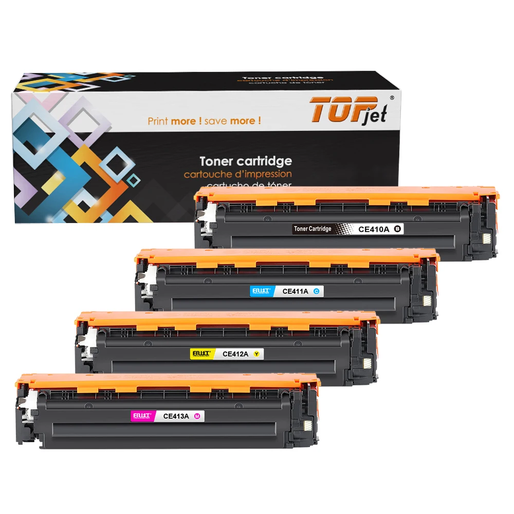 Topjet 305A CE410A CE411A CE412A CE413A Color Toner Cartridge Compatible for HP LaserJet Pro 300 400  MFP M375nw M475dn M475d