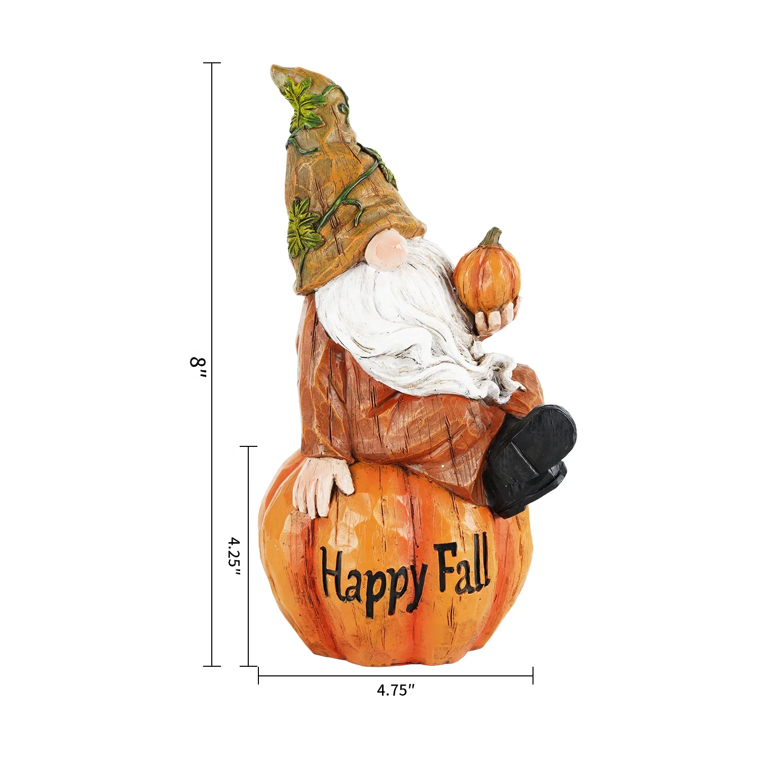 Garden Gnome Sitting on Pumpkin Statue Autumn Harvest Happy Fall Garden Gnome Statue Figurine