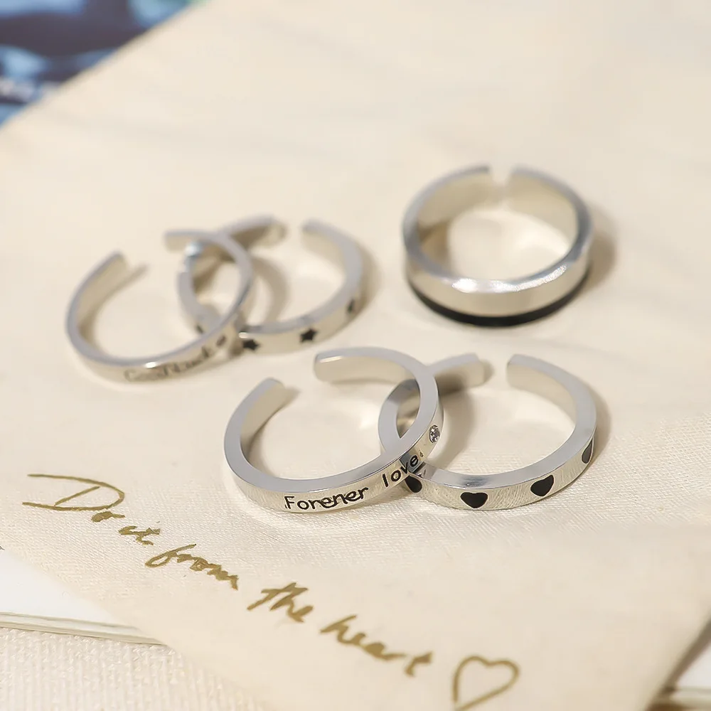 Trendy Open Ring Set Of Titanium Steel Couple Ring 2pieces Order Fashion Jewelry