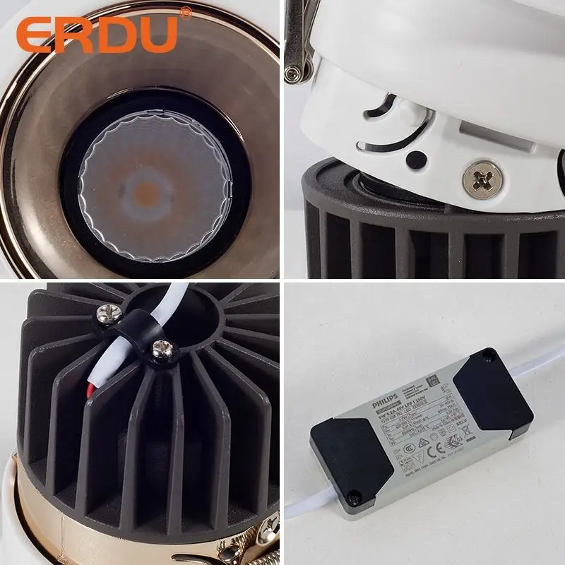 ERDU Aluminum Housing Built-In Anti-Glare Cob Spot Light Adjustable Anti-Glare Recessed Led Led Wall Washer Spotlight