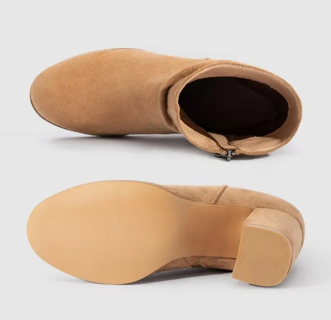 UP-1699J 8.3cm Chunky High Heel Shoes for Women Classic Ankle Female Boots for Autumn Winter