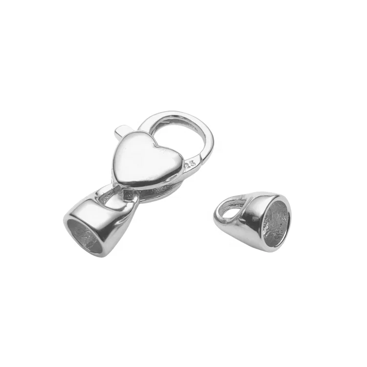 Wholesale leather bracelet diy Findings lock clasp 925 sterling silver 10mm Chain heart keychain necklace jewelry lobster clasps