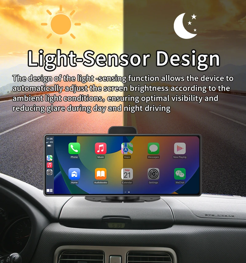 Maustor 2024 New 10.26 Inch 4K Touch Screen BT Wireless Carplay Android Auto Car display screen with DVR Backup Camera