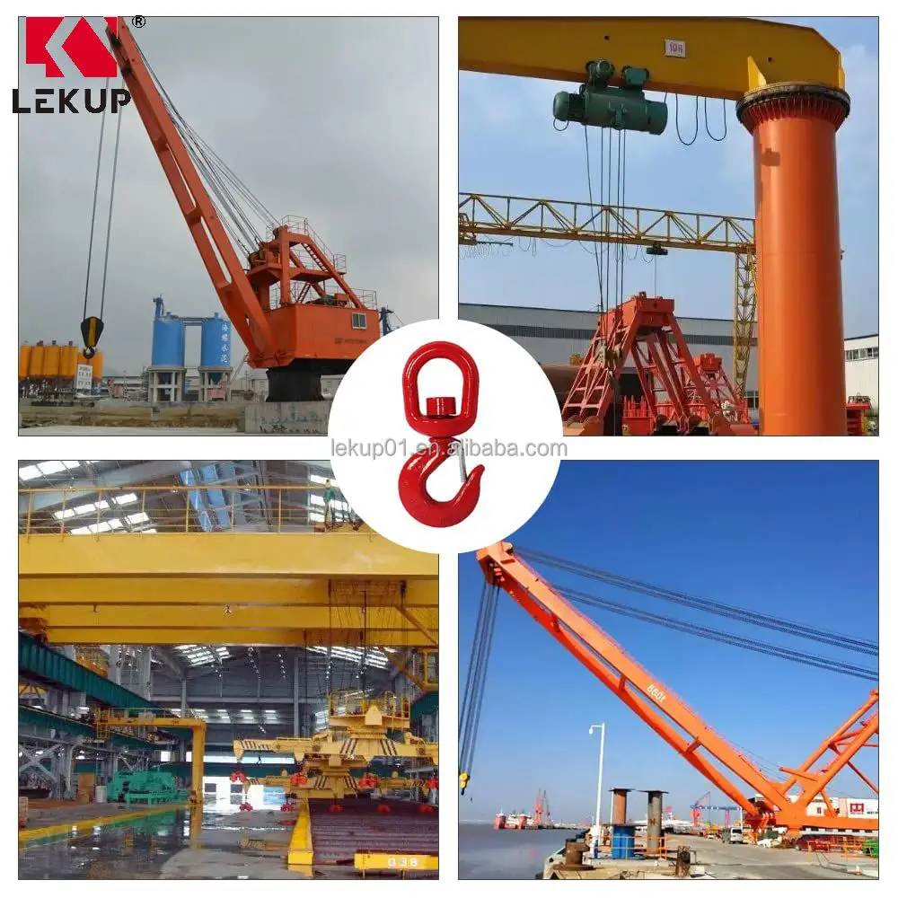 Heavy Duty Grade 80 Hoist Hook 5 Ton Crane Swivel Lifting Hook with Safety Latch G80 Chain Hook for Lifting Port Transportation