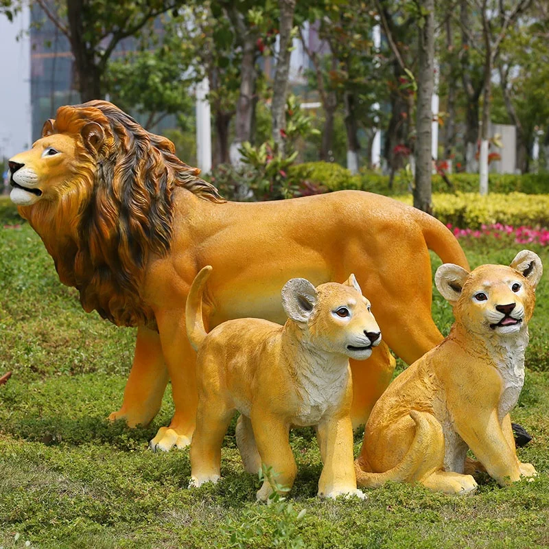 Outdoor garden decoration life size resin fiberglass animal lion sculpture statue figures for sale