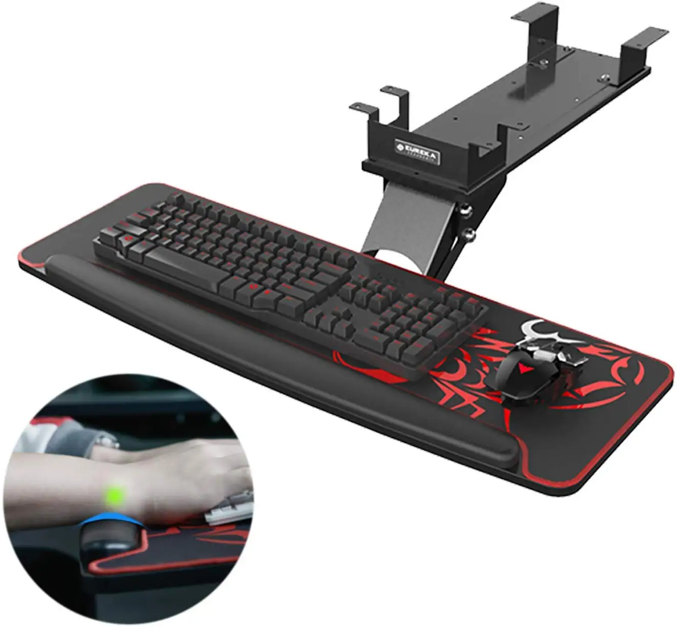 Black Angle Adjustable plastics under-desk slide out keyboard tray with mouse pad for computer desk table