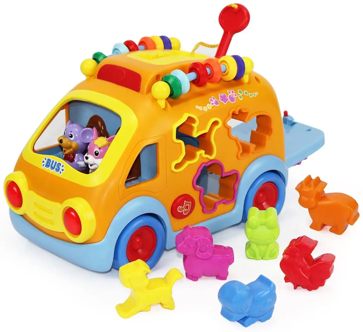 
Electronic Musical Bus, Baby Sensory Toy, 3D Animal Matching Car w/ Gear, Early Development, Learning 