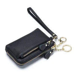 Boson Brand New Simple Handmade Women Short Zipper Keychain Genuine Leather Coin Purse