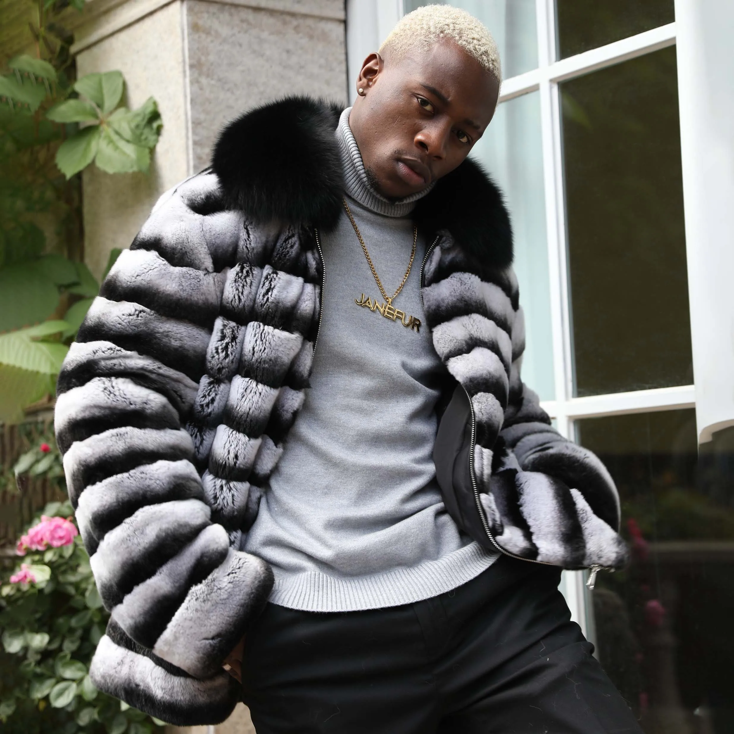 Men Winter Big Size Luxury Hot Sale Warm Dye Chinchilla Rabbit Fur Coat