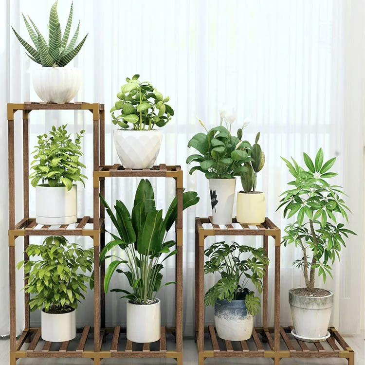 Wholesale Factory Wood Plant Pot Display Rack Wooden Steel Multi-Layer Flower Display Stands Furniture for Plants