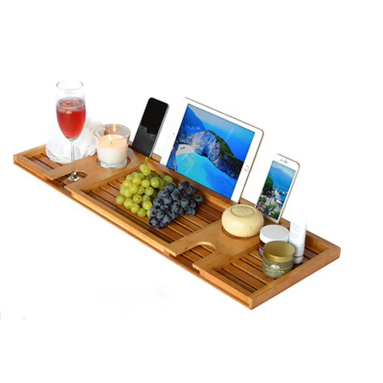 
bamboo retractable adjustable bathroom tray bath artifact 
