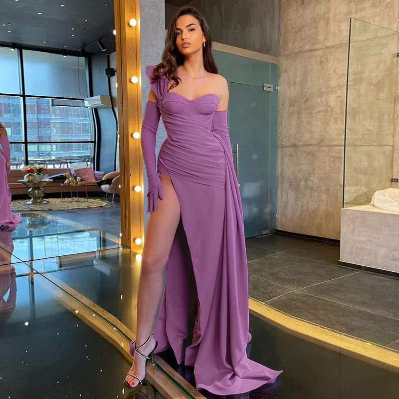 2022 Fashion Unique Women Corset Asymmetrical One Shoulder Mesh Solid Zipper Luxury Night Club Dress Sexy