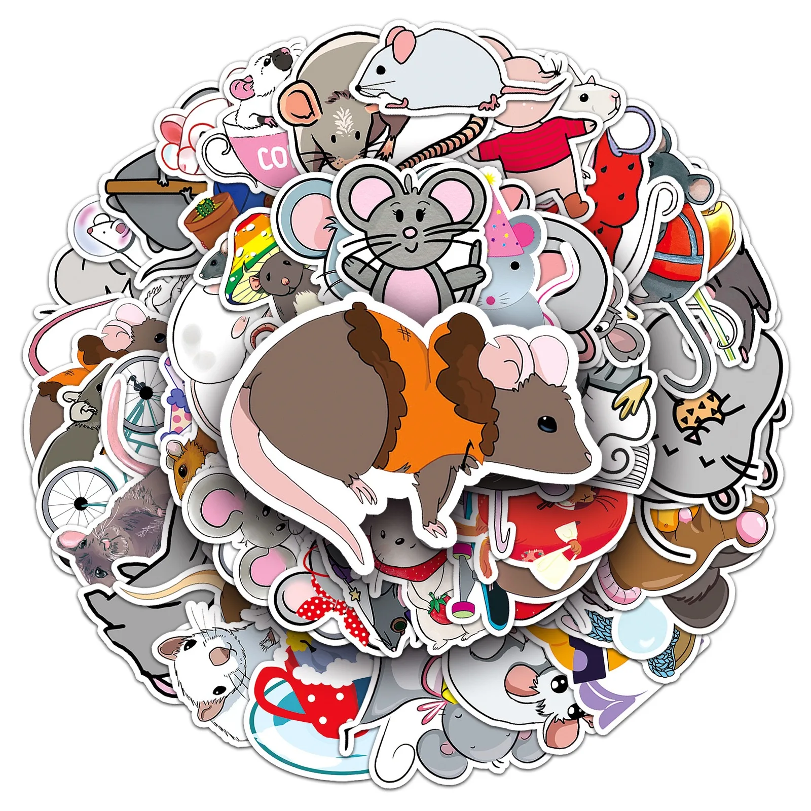 al-50pcs mouse doodle PVC waterproof graffiti animal sticker packs for kids refrigerator laptop luggage noteboo