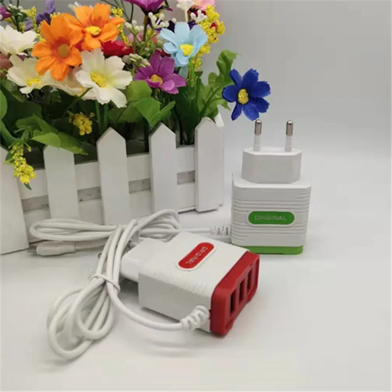 
Hot seller V8 cable charger universal 3 usb port wall charger with eu us plug 5v1.2a 