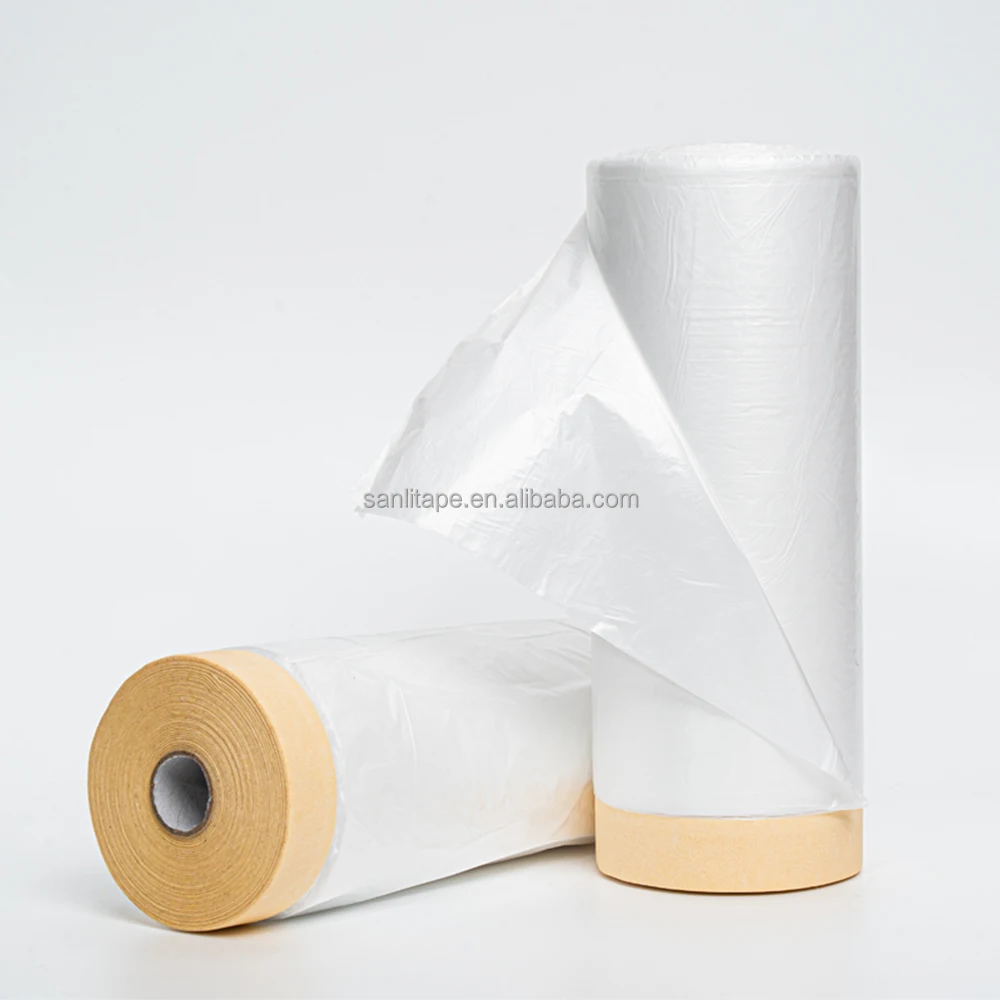100 Degree High Temperature Resistance Masking Film Pre Taped 150u Thickness 30m Length Tape Roll