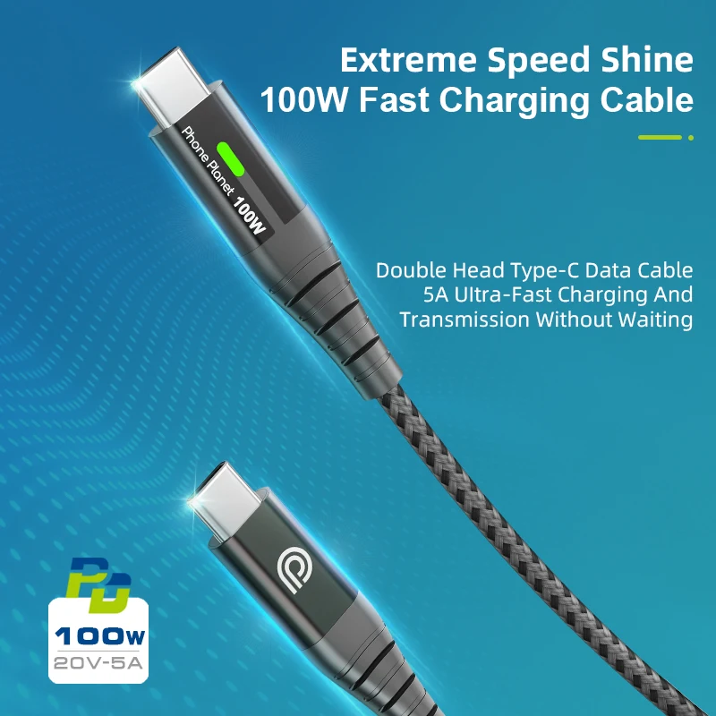 Custom 100W PD 5A QC 4.0 Fast Charging Type C to Type C Cable Nylon Braided Data Cable For Samsung Galaxy S22