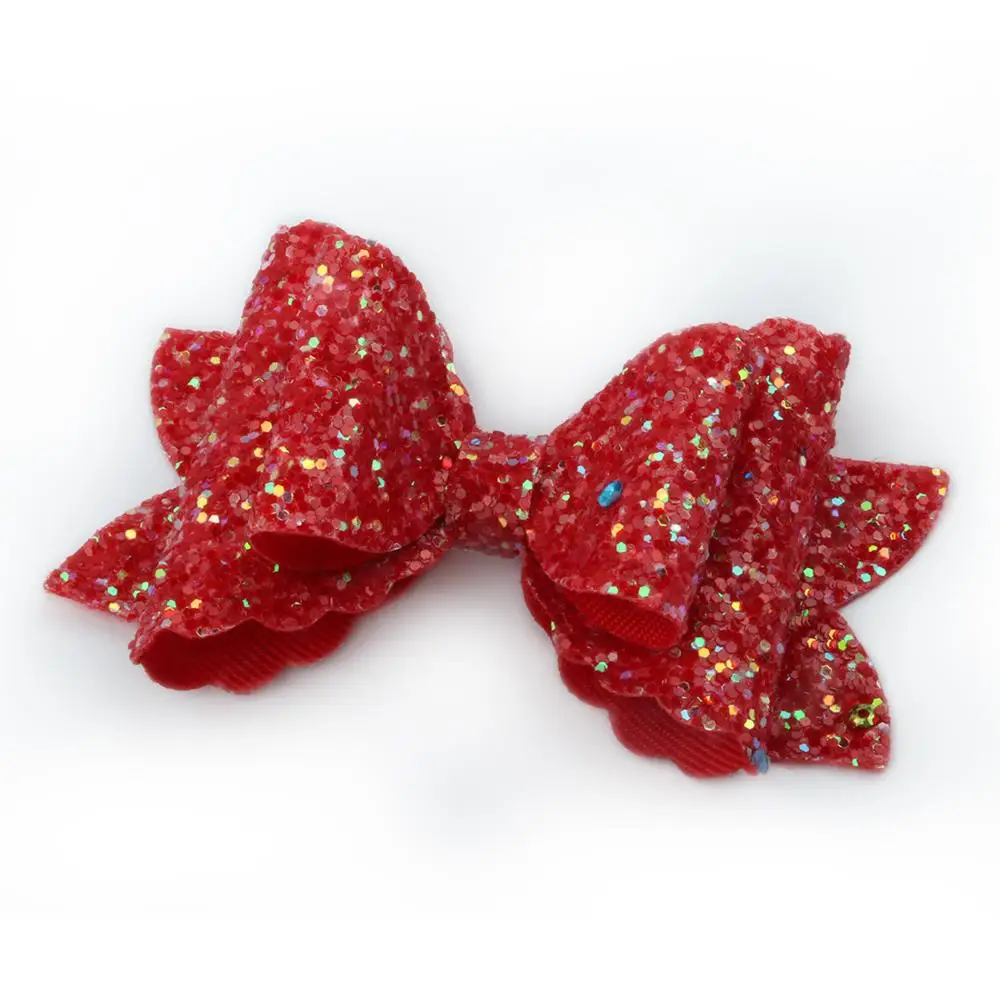 Sequined hair clips for children and girls glitter Double bowknot bright pink hair bows for children