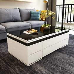 Multifunction Modern Home Furniture White Tempered Glass Folding Living Room Lifting Coffee Table