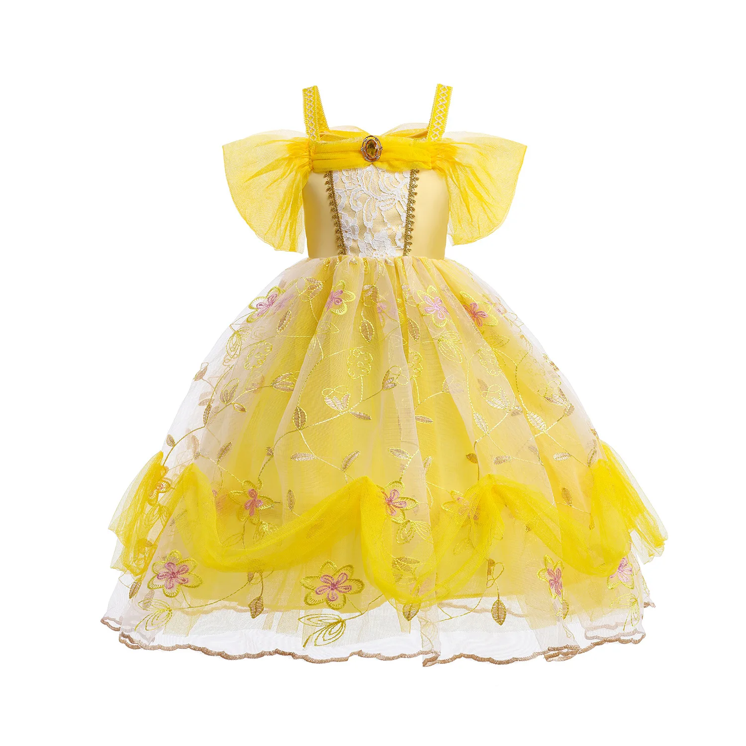 NEW Designs 3-10 Years Girls Belle Dress Off Shoulder Princess Halloween Costume Beauty and The Beast Cosplay Girls Prom Dress