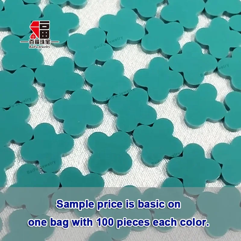 BaiFu Jewelry fashion flat double sides synthetic four leaf clover green turquoise