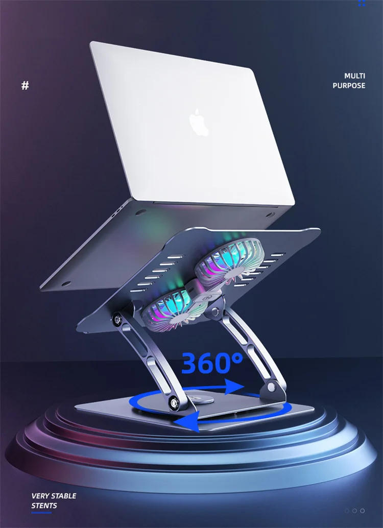 ready  to ship laptop stand aluminium laptop cooler stand 360 rotating laptop bed table stand with cooling fan