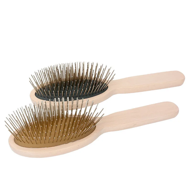 pet hair grooming tool stainless steel pin brush dog wood deshed