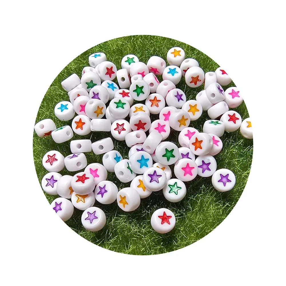 Best Selling 100PCS/Bag 4*7mm White and Colorful Round Flat Acrylic Star Beads for Jewelry Making Plastic Lucite