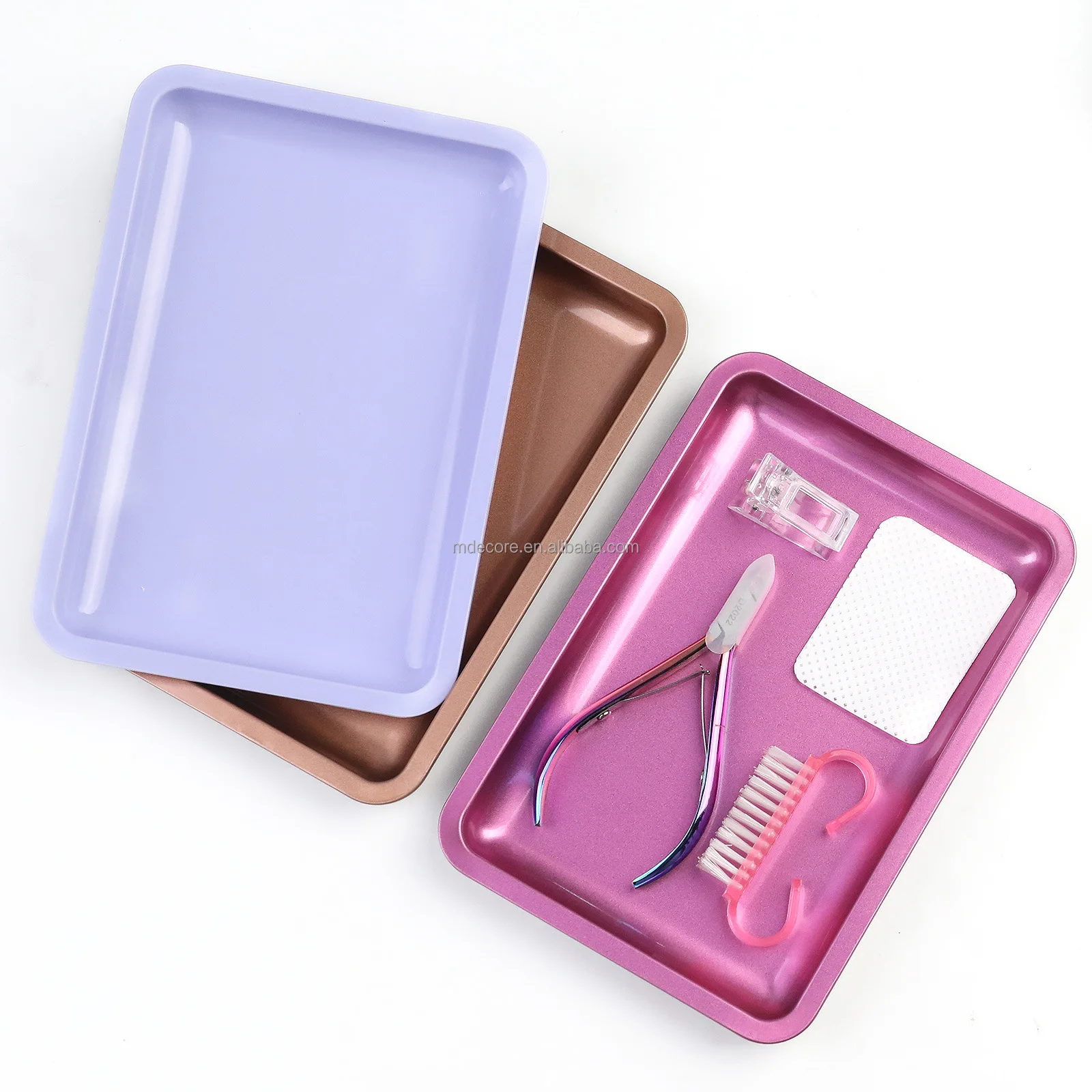 6 Colors Stainless Steel Tray Multi-Functional Nail Jewelry Organizer Cosmetic Tray Display Manicure Salon Storage Nail Supplies