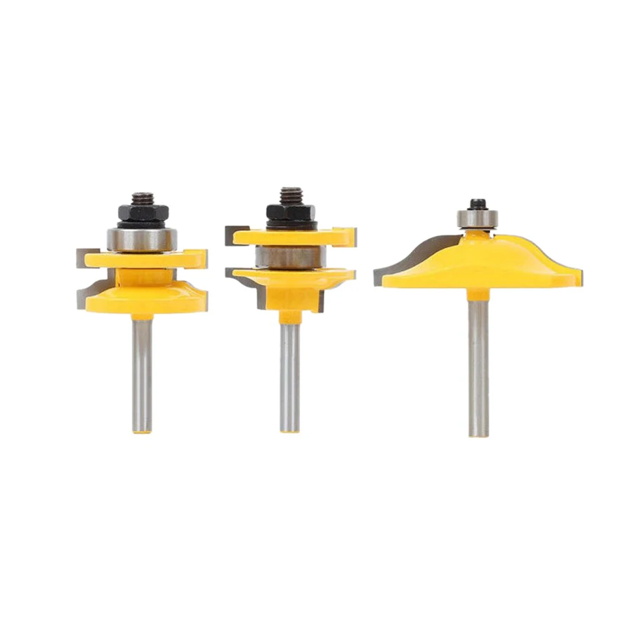 3pcs 1/4 Shank 63mm width Rail and Stile assembles Raised panel router bits woodworking milling cutter set