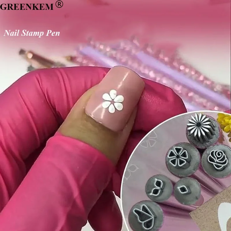 GREENKEM 6pcs Set Metal Nail Art Stamper Pen Stamp Polish Print Manicure Image Plate Tool Nail Art Stamper