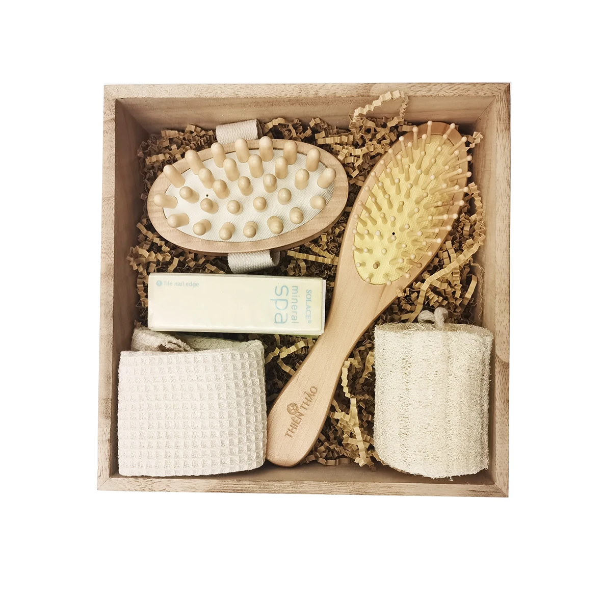 High Quality Promotional Wood Square Box Bath Accessory Set Classical Box Spa Bath Gift Set