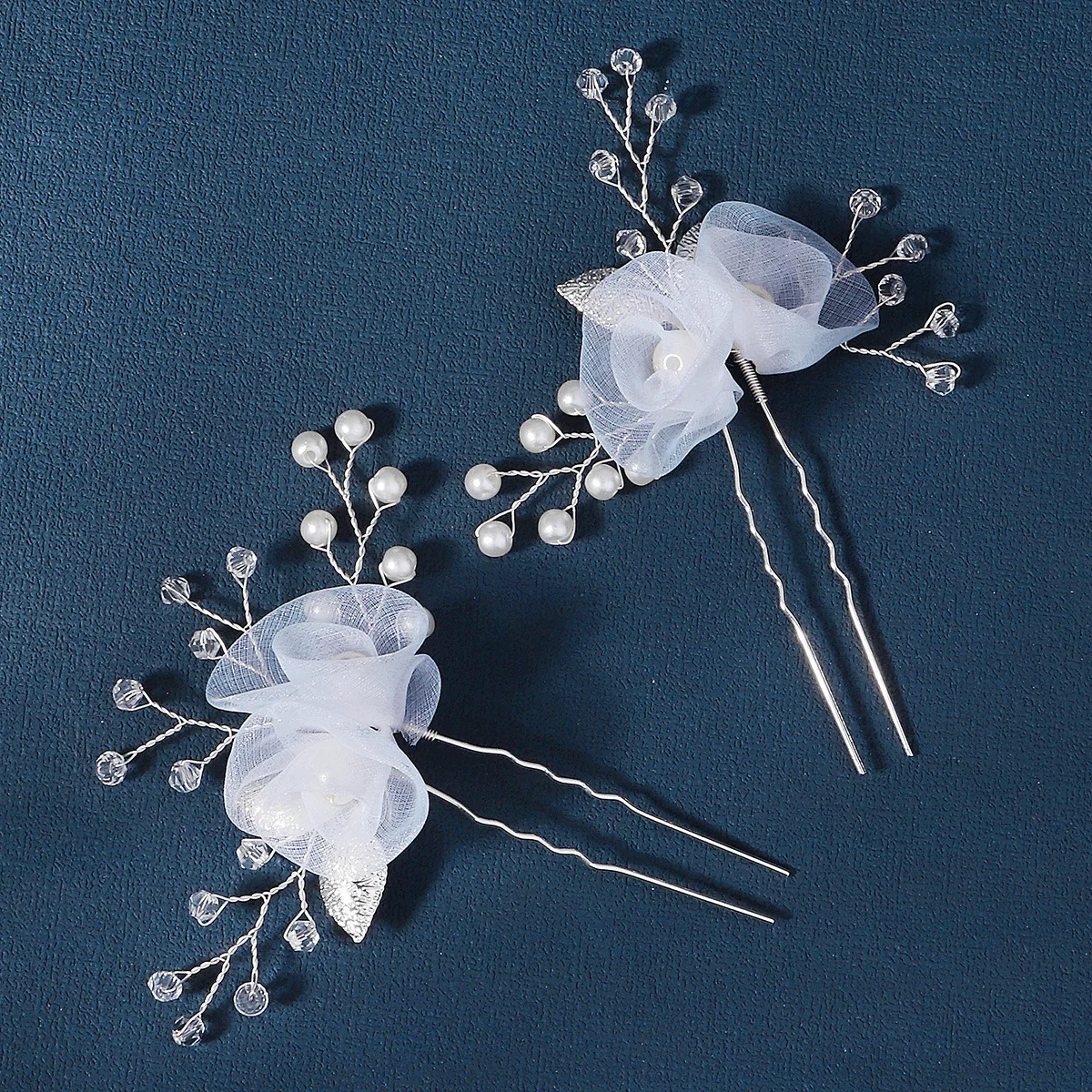 SLBRIDAL Alloy Flower Leaf Crystal Rhinestones Pearls Bridal Hair Comb Hair Pin Wedding Hair accessories Women Jewelry