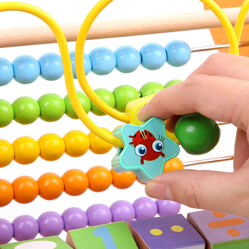 Multi-functional Early Educational Wooden Bead Calculation Frame Toys Abacus Moving Beads Kids Teaching Aids